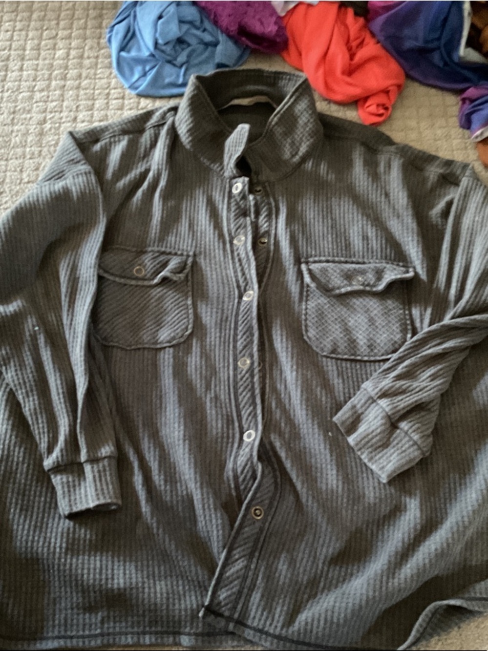 Rewind Gray Button-Down Ribbed Shirt